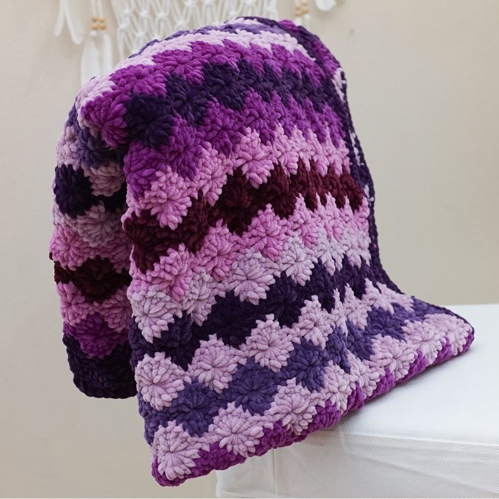 Plush Chunky Crocheted Throw Blanket - Multi Color Options - Himalayan Dolphin - Picture 3 of 7